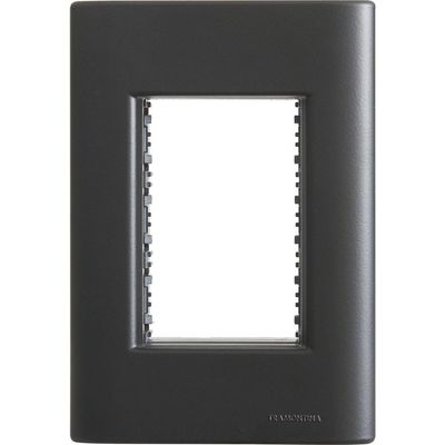 Placa 3 Postos 4x2 Tramontina Giz Preta Soft Touch Com Suporte
