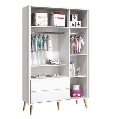 Quarto De Bebê Theo 3 Portas Com Colchão E Cômoda Gaveteiro Branco Acetinado Pés Madeira Natural