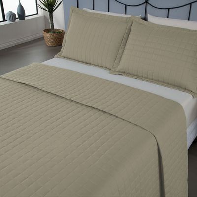 Kit Cobre Leito Colcha Monaco Casal Dupla Face 3 Peças - Cáqui