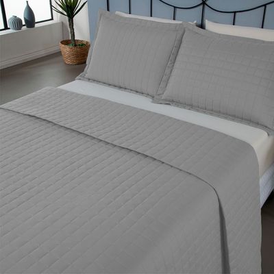 Kit Cobre Leito Colcha Monaco King Dupla Face 3 Peças - Cinza