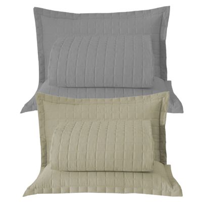Combo 2 Kit Cobre Leito Colcha Monaco Queen Dupla Face - Cinza - Cáqui