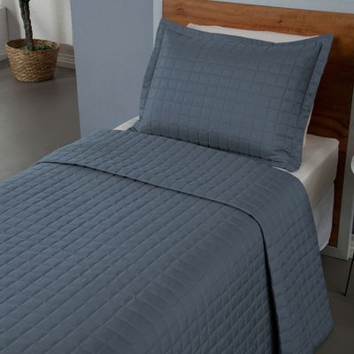 Kit Cobre Leito Colcha Monaco Solteiro Dupla Face 2 Peças - Azul
