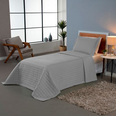 Kit Cobre Leito Colcha Monaco Solteiro Dupla Face 2 Peças - Cinza