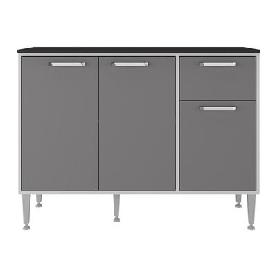 Balcão De Cozinha Gabinete Pia 105cm 3 Portas 1 Gaveta Xangai Multimóveis Mp2246 Branco/lacca Fumê