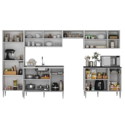 Armário De Cozinha Completa 6 Pçs Com Balcão Gabinete Siena Multimóveis Mp2243 Branco lacca Fumê