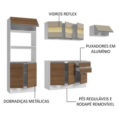 Armário de Cozinha Completo 100% MDF 250cm Branco/rustic