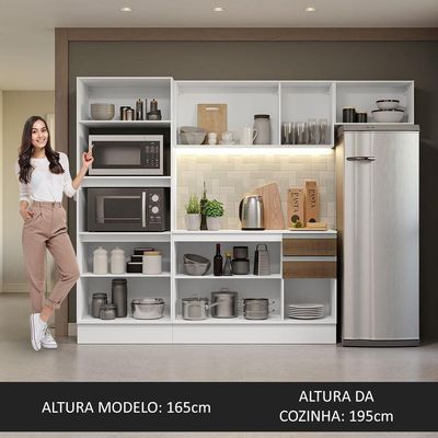 Armário de Cozinha Completo 100% MDF 250cm Branco/rustic