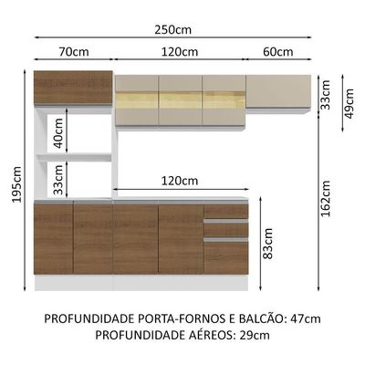 Armário de Cozinha Completo 100% MDF 250cm Branco/rustic
