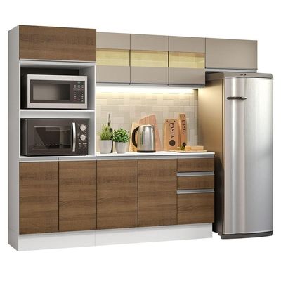 Armário de Cozinha Completo 100% MDF 250cm Branco/rustic