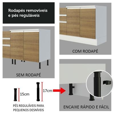 Armário Cozinha Completo 100% MDF 447cm Branco/Rústico/Crema