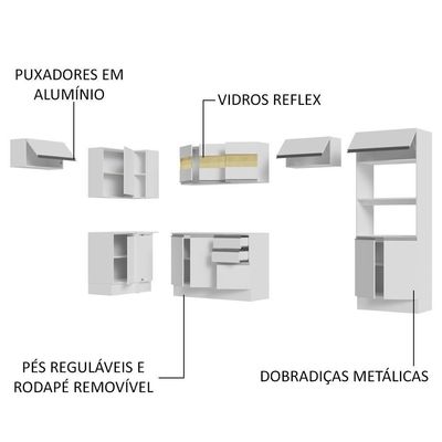 Armário Cozinha Completo Canto 100% MDF 447cm Branco