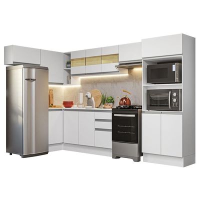 Armário Cozinha Completo Canto 100% MDF 447cm Branco