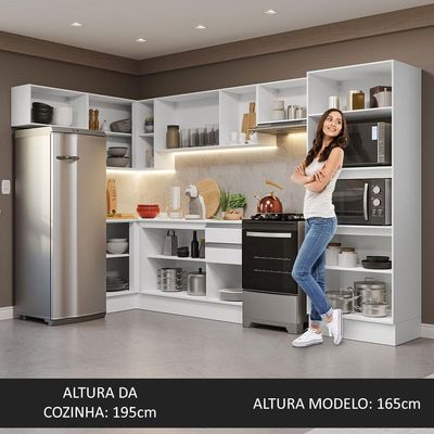 Armário Cozinha Completo Canto 100% MDF 447cm Branco