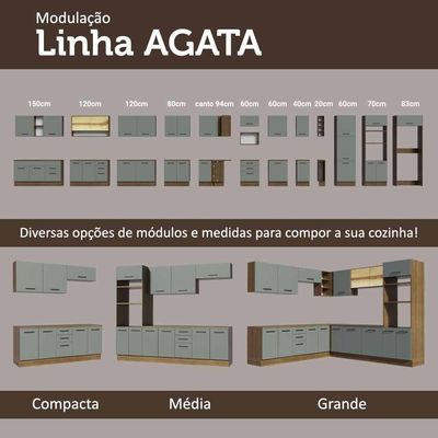 Armário Aéreo Multiuso 120cm 2 Portas Rustic/Cinza Agata