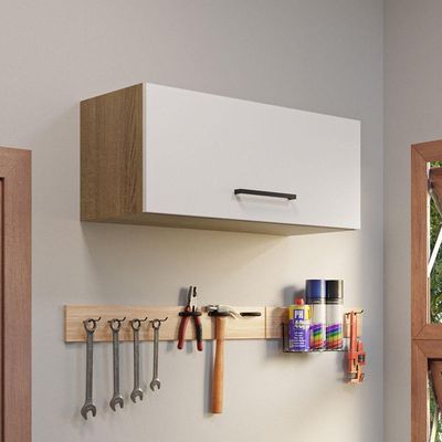 Armário Aéreo Multiuso 80cm 1 Porta Basculante Rustic/branco
