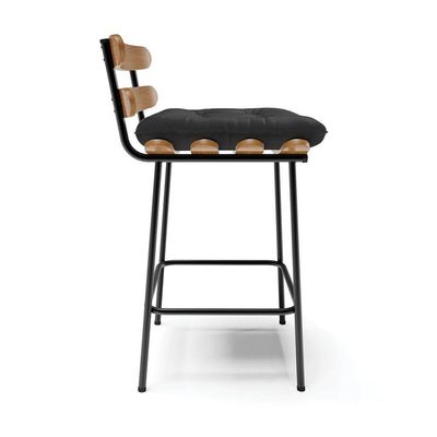 Banqueta Costela Corino Base Metálica Preto Cor Preto