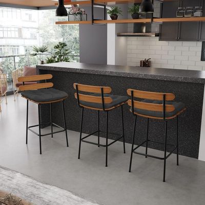 Banqueta Costela Corino Base Metálica Preto Cor Preto