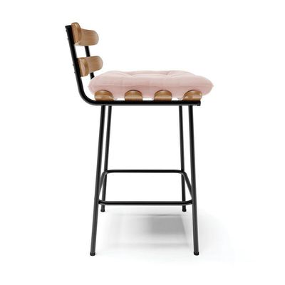 Banqueta Costela Veludo Base Metálica Preto Cor Rose