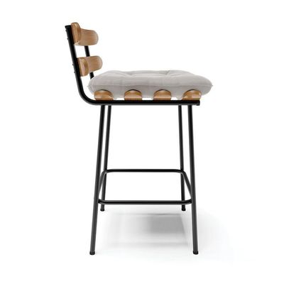 Banqueta Costela Veludo Base Metálica Preto Cor Cinza