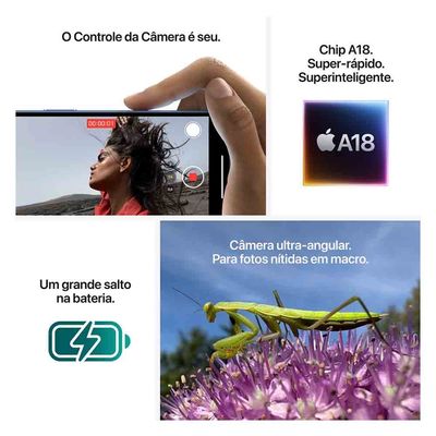 iPhone 16 Apple (128GB) Rosa, Tela de 6,1", 5G e Câmera de 48MP