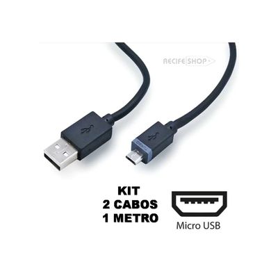 Kit com 2 Cabos USB Tipo V8  Carregamento e Transferência de Dados Rápido