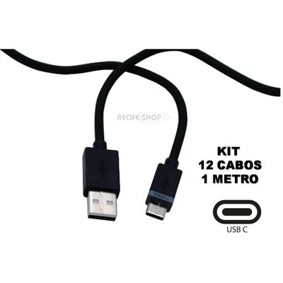 Kit 12 Cabos USB Tipo C 1 Metro Conectividade Completa para Todos os Dispositivos