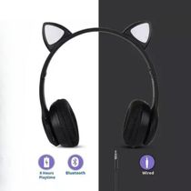 17254960178421 Fone Bluetooth Orelha De Gato Led Colorido PRETO