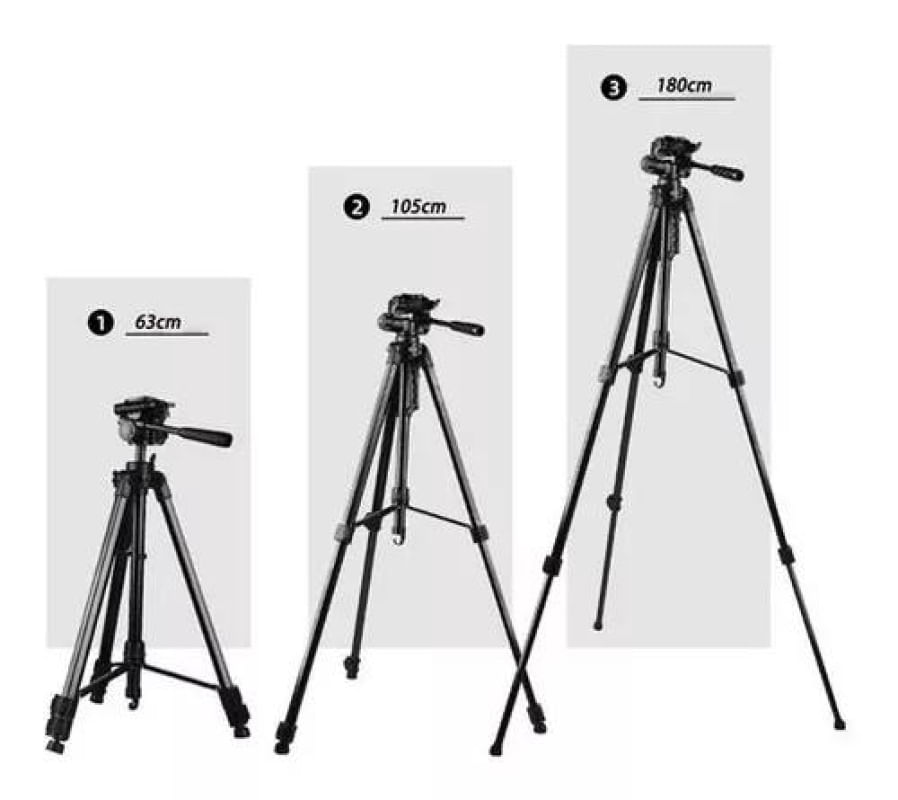 Tripe Universal 1,70 PRETO para Câmeras Fotográficas com suporte para celular