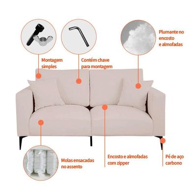 Sofá Unne 2 Lugares com Molas Ensacadas Bouclê Bege 170 cm