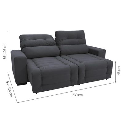 Sofá Retrátil e Reclinável 3 Lugares Blenda I Suede Grafite
