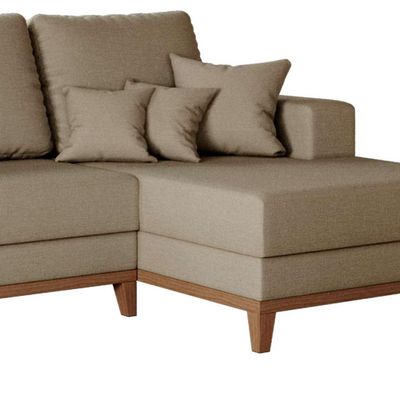 Sofá 4 Lugares Belgrado com Chaise Direito Linho Bege 250 cm