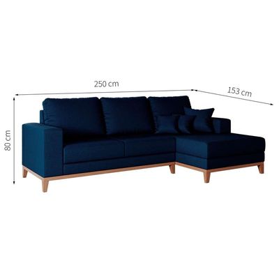 Sofá 4 Lugares Belgrado com Chaise Direito Linho Azul Marinho 250 cm
