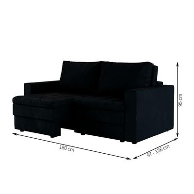 Sofá 3 Lugares Retrátil Berna Suede Preto 180 cm