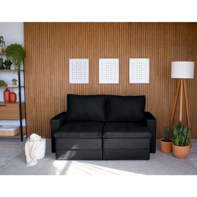 Sofá 3 Lugares Retrátil Berna Suede Preto 180 cm