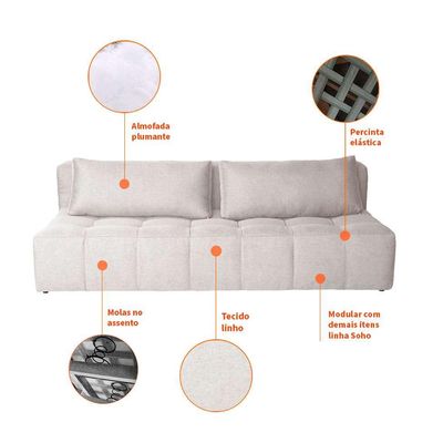 Sofá 3 Lugares Modular Soho Linho Cru