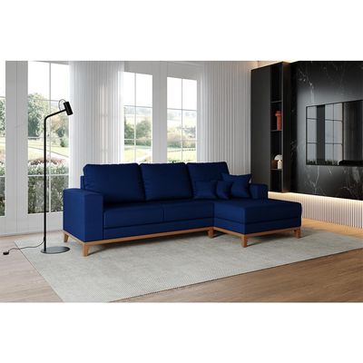 Sofá 3 Lugares Belgrado com Chaise Direito Linho Azul Marinho 230 cm