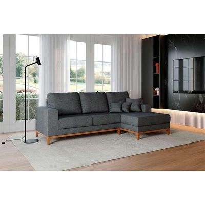 Sofá 3 Lugares Belgrado com Chaise Direito Linho Grafite 230 cm