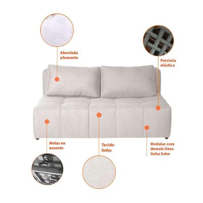 Sofá 2 Lugares Modular Soho Linho Cru