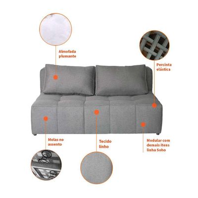 Sofá 2 Lugares Modular Soho Linho Cinza