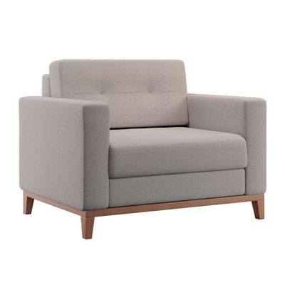 Poltrona Living Pés e Base em Madeira Linho Cotton Cru