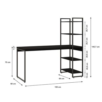 Escrivaninha com Estante Studio Preta 146 cm