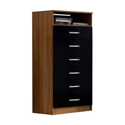 Cômoda Gaia 6 Gavetas Imbuia e Preto Evidência