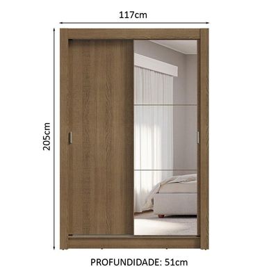 Guarda-roupa Solteiro 2 Portas Correr Espelho 4 Gavetas