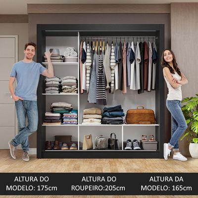 Guarda-roupa Casal 3 Portas Correr Espelhos Preto/rustic