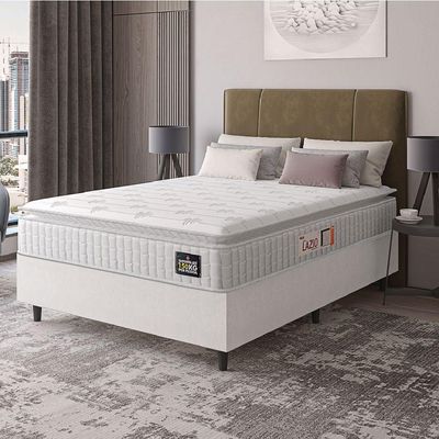 Cama Box Casal Queen Colchão Espuma D45 Lazio Pillow Top 158x198x62cm Branco Hellen
