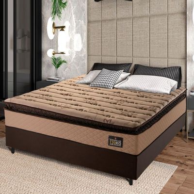 Cama Box Casal Queen Colchão Espuma D33 Pillow Top Van Gogh 158x198x67cm Suede Marrom Hellen
