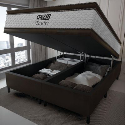 Cama Box Baú King Gazin Colchão Molas Ensacadas Com Pillow Top Tower 193x203x75cm Branco-marrom