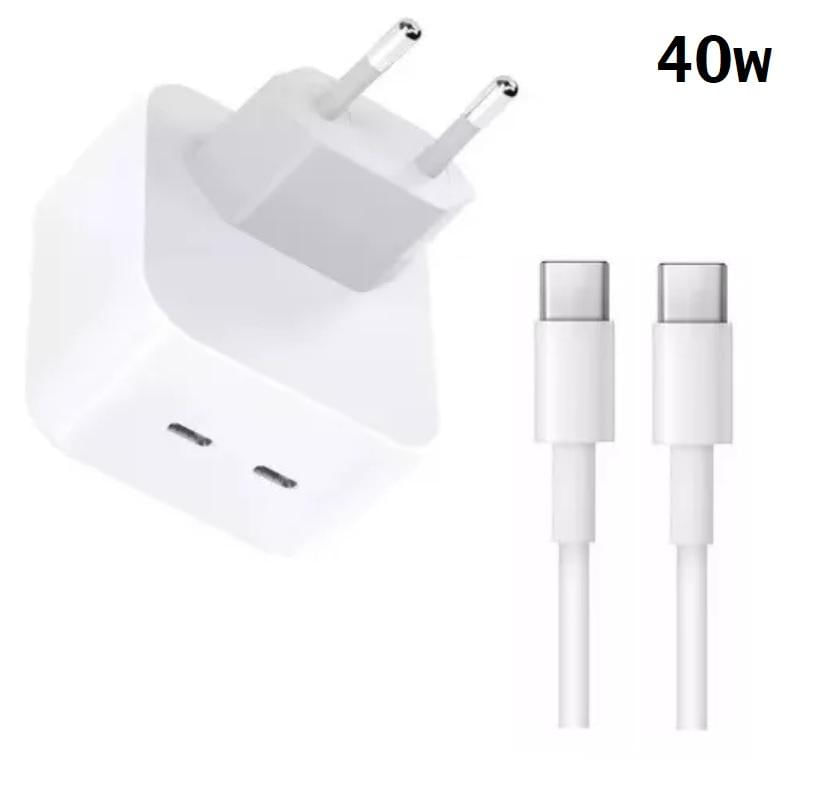 Carregador Turbo Duplo Type-C Para Galaxy S10 S20 S21 S22 Plus 40w