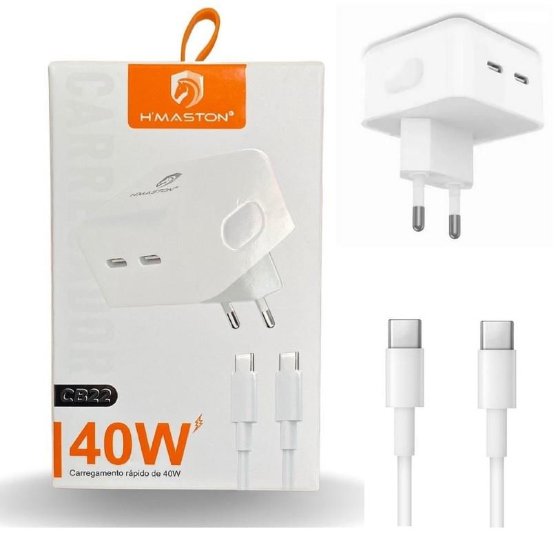 Carregador Turbo Duplo Type-C Para Galaxy S10 S20 S21 S22 Plus 40w