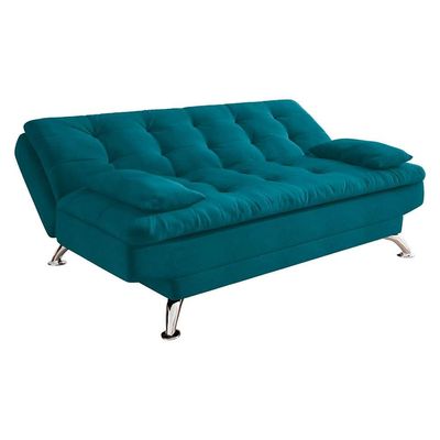 Sofá-Cama Casal 3 Lugares Premium A2 Suede Azul Turquesa
